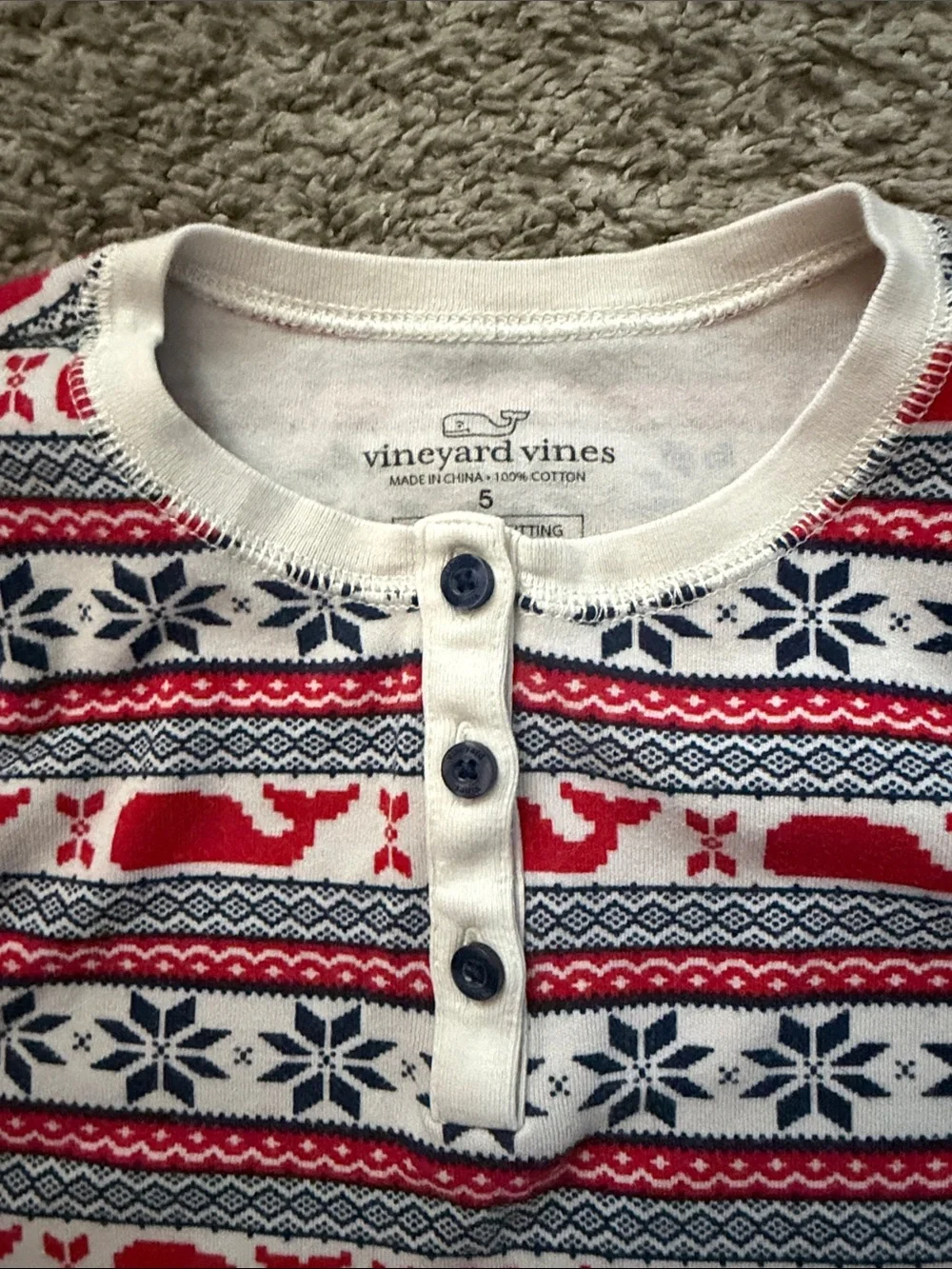 Vineyard Vines Red, Navy and White Fair Isle Kids Pajama Set
